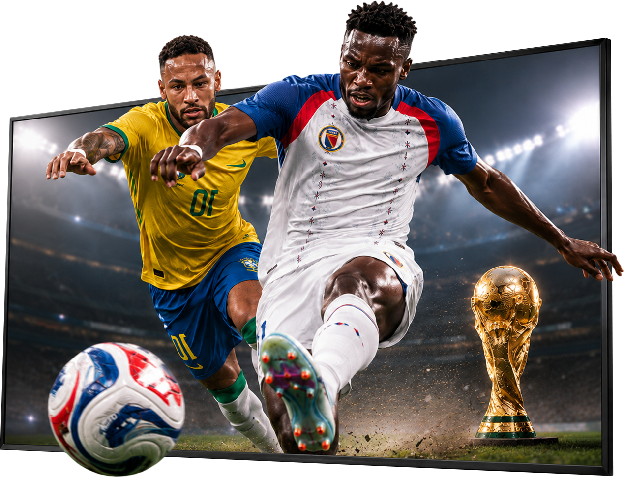 Haïti World Cup 2026 poster at MOV Fusion — Group C schedule: Haiti vs Scotland June 13, Brazil vs Haiti June 19, Morocco vs Haiti June 24, live on big screens in Sunrise Florida